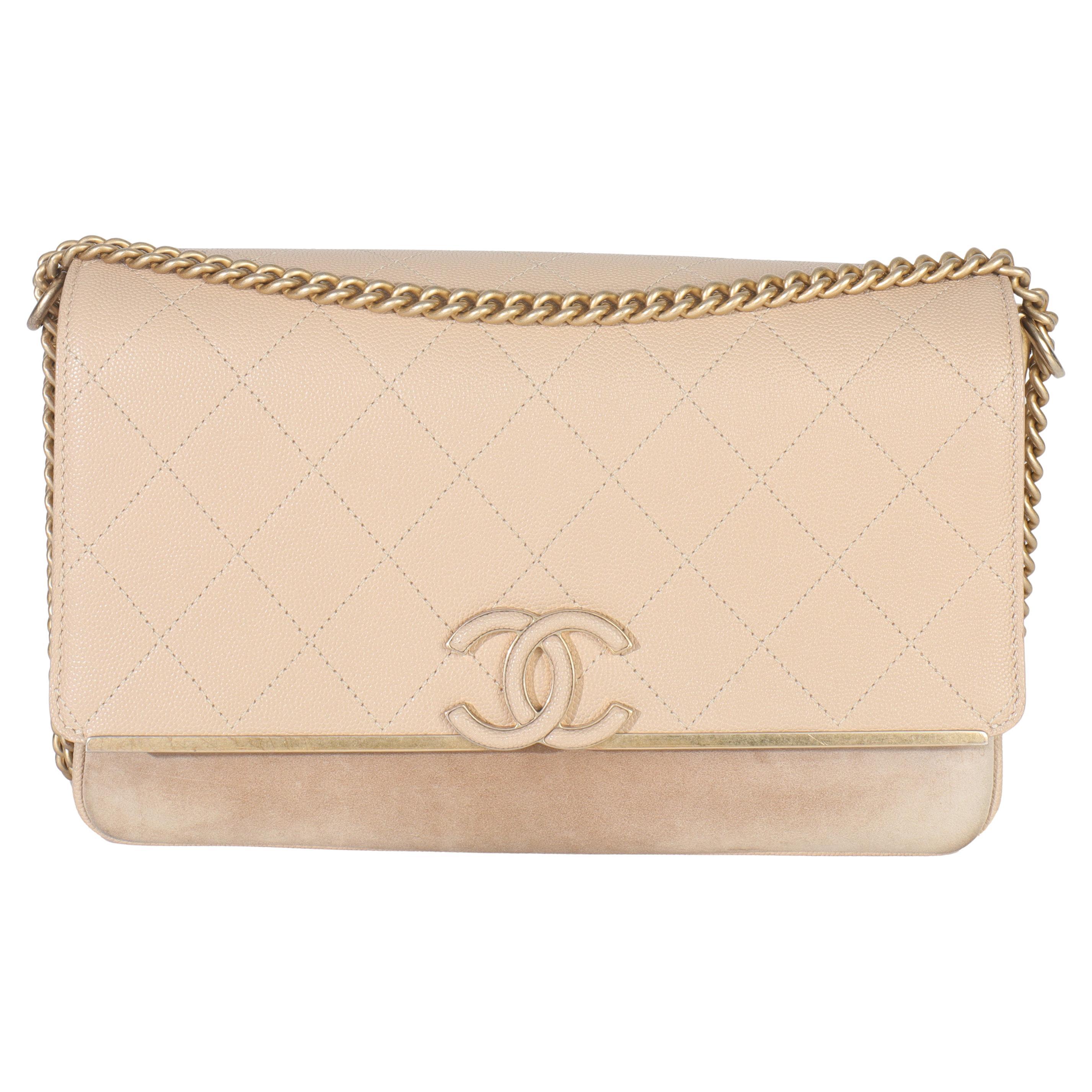 Coco Chanel Beige Caviar daim Lady Coco Chain Flap Handbag en vente