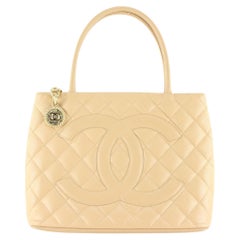 Chanel Beige Quilted Caviar Zip Medallion Tote 1CC1230