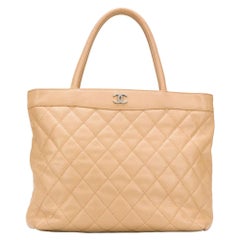 Retro Chanel Beige Quilted CC Shopper Bag