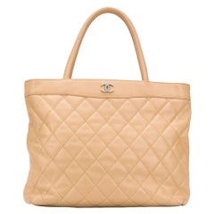 Vintage Chanel Beige Quilted CC Shopper Bag