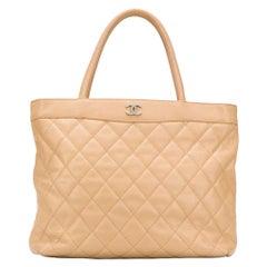 Vintage Chanel Beige Quilted CC Shopper Bag