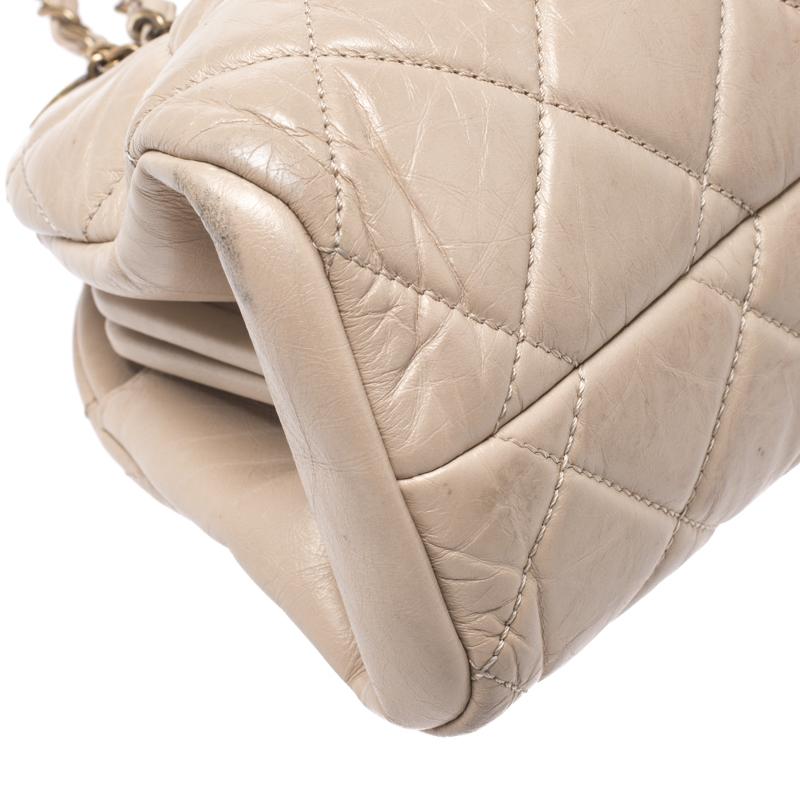 Chanel Beige Quilted Crackled Leather Medium Just Mademoiselle Bowling Bag 4