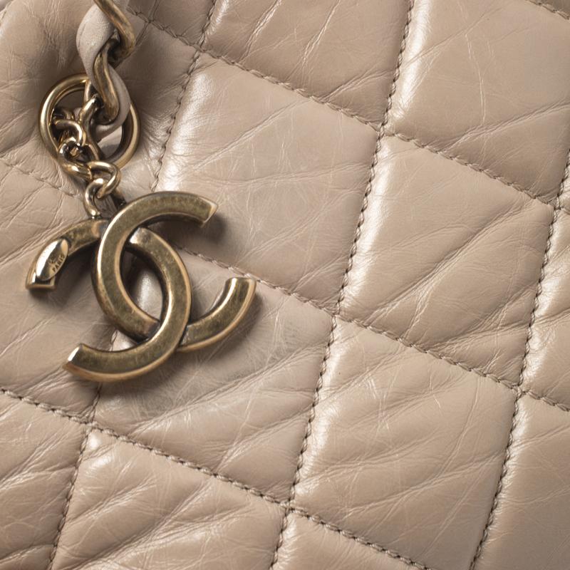 Chanel Beige Quilted Crackled Leather Medium Just Mademoiselle Bowling Bag 2