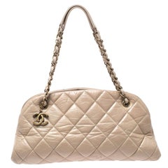 Chanel Beige Quilted Crackled Leather Medium Just Mademoiselle