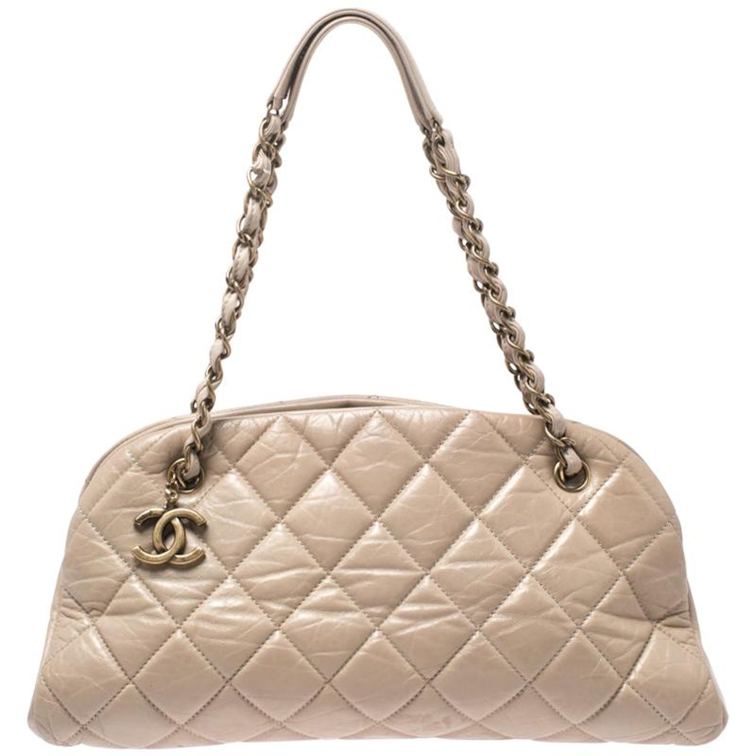 Preloved Chanel Calfskin Large Just Mademoiselle Bowling Bag Beige YBBQX9X (Kimmie's Bag)