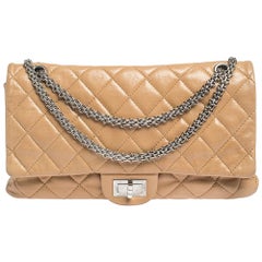 Chanel Beige Quilted Iridescent Leather Reissue 2.55 Classic 227 Flap Bag