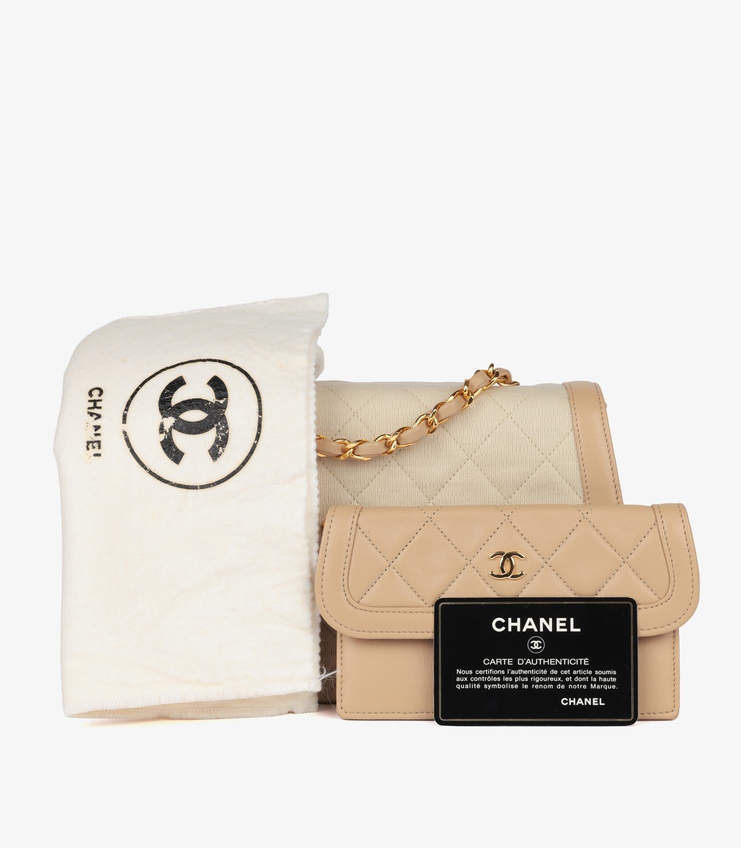 Chanel Beige Quilted Jersey Fabric & Lambskin Leather Small Classic Single Flap en vente 7