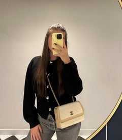 Chanel Beige Quilted Jersey Fabric & Lambskin Leather Small Classic Single Flap