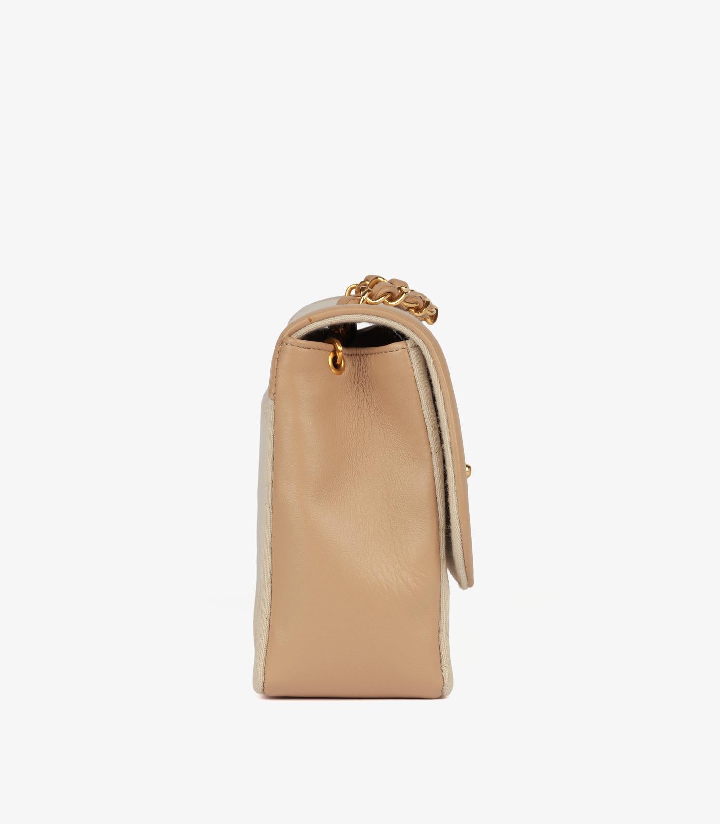 Chanel Beige Quilted Jersey Fabric & Lambskin Leather Small Classic Single Flap Unisexe en vente