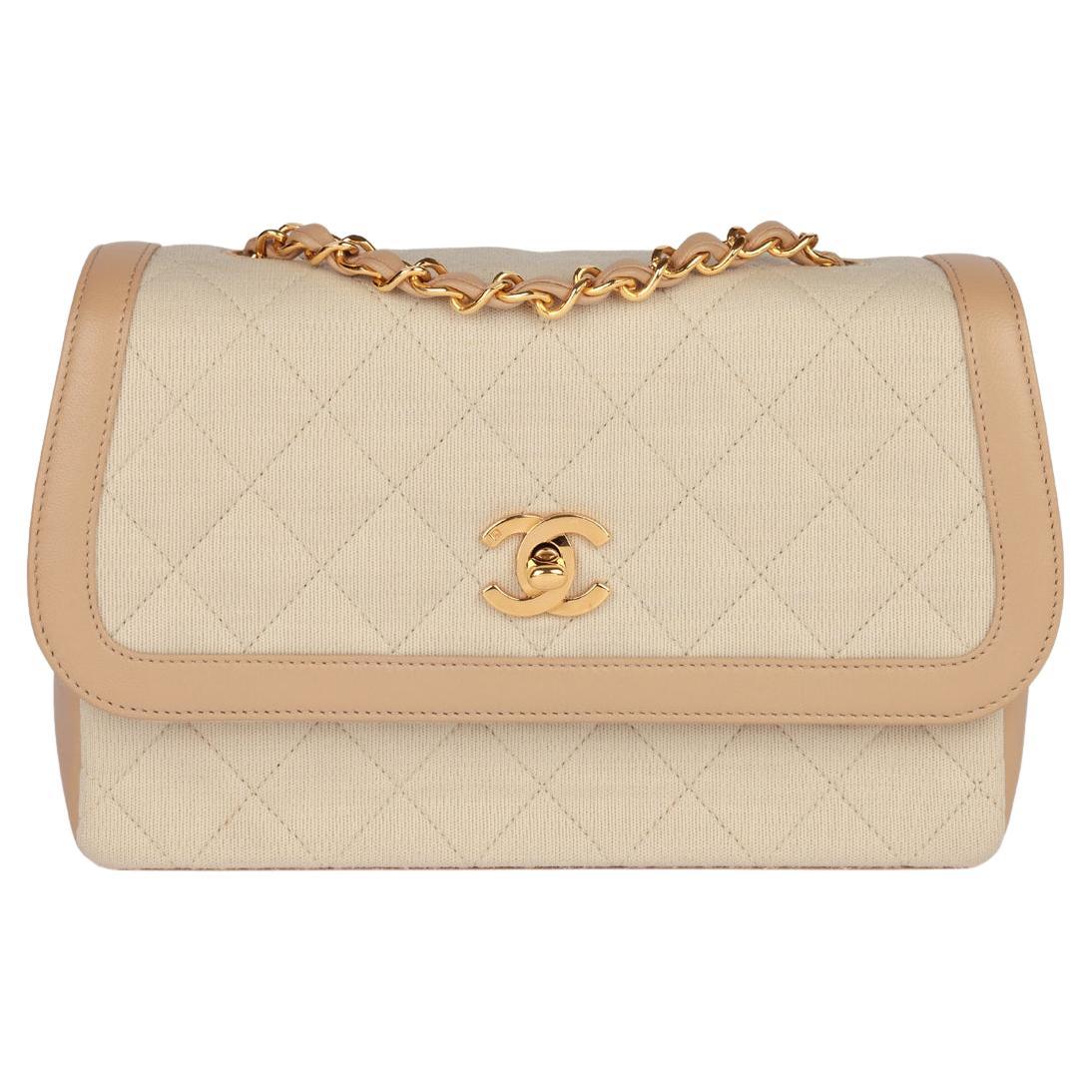 Chanel Beige Quilted Jersey Fabric & Lambskin Leather Small Classic Single Flap