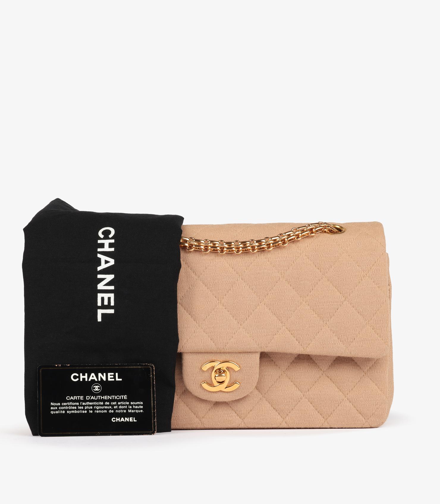 Chanel Beige Quilted Jersey Fabric Vintage Medium Classic Double Flap Bag en vente 7