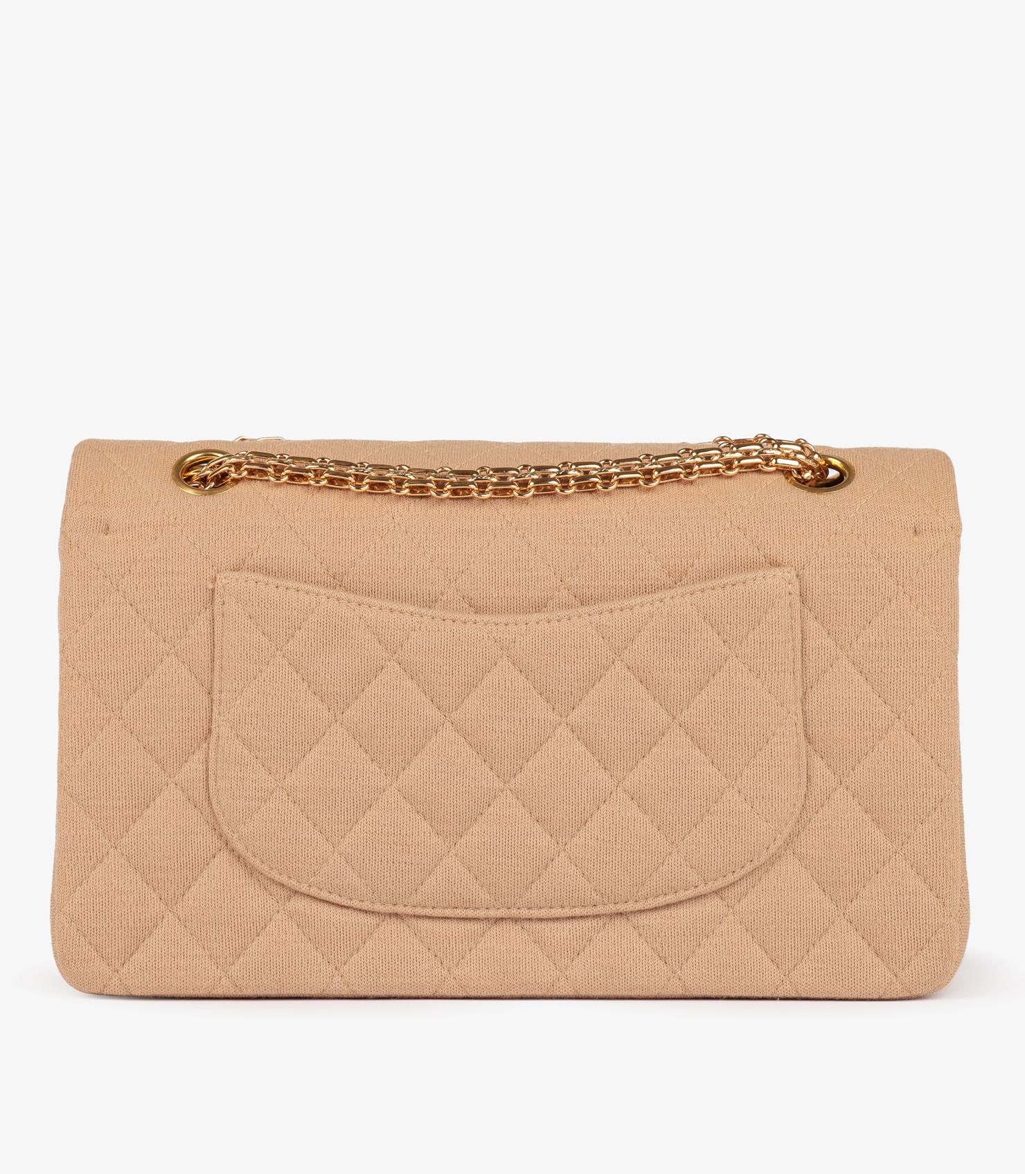 Chanel Beige Quilted Jersey Fabric Vintage Medium Classic Double Flap Bag Pour femmes en vente