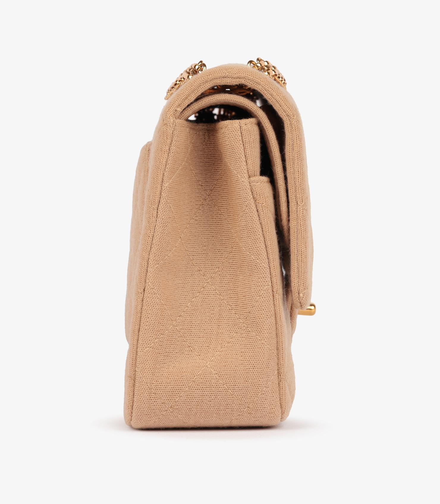 Chanel Beige Quilted Jersey Fabric Vintage Medium Classic Double Flap Bag en vente 1