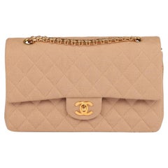Chanel Beige Quilted Jersey Fabric Vintage Medium Classic Double Flap Bag
