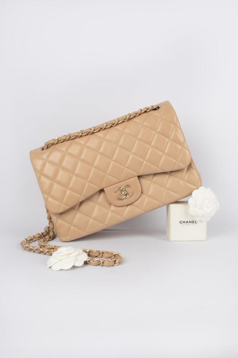 Chanel Beige Quilted Lamb Leather Jumbo Timeless Bag, 2013/2014 For Sale 9