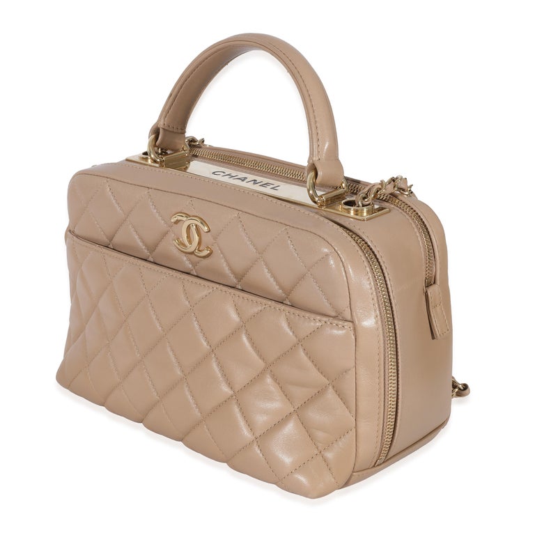 Chanel Beige Quilted Lambskin CC Trendy Bowling Bag For Sale at