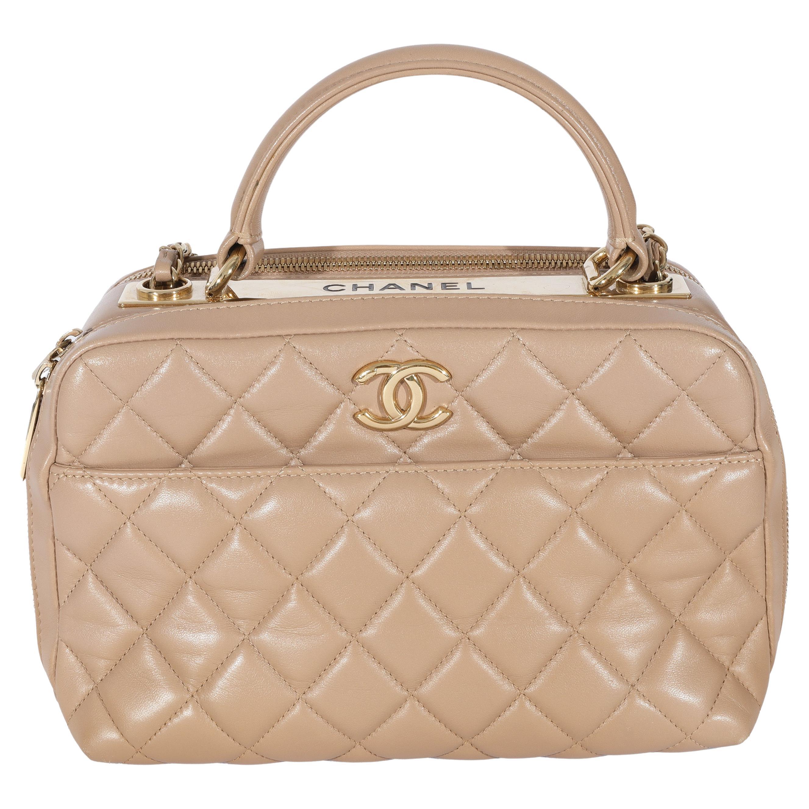 Chanel Beige Quilted Lambskin CC Trendy Bowling Bag