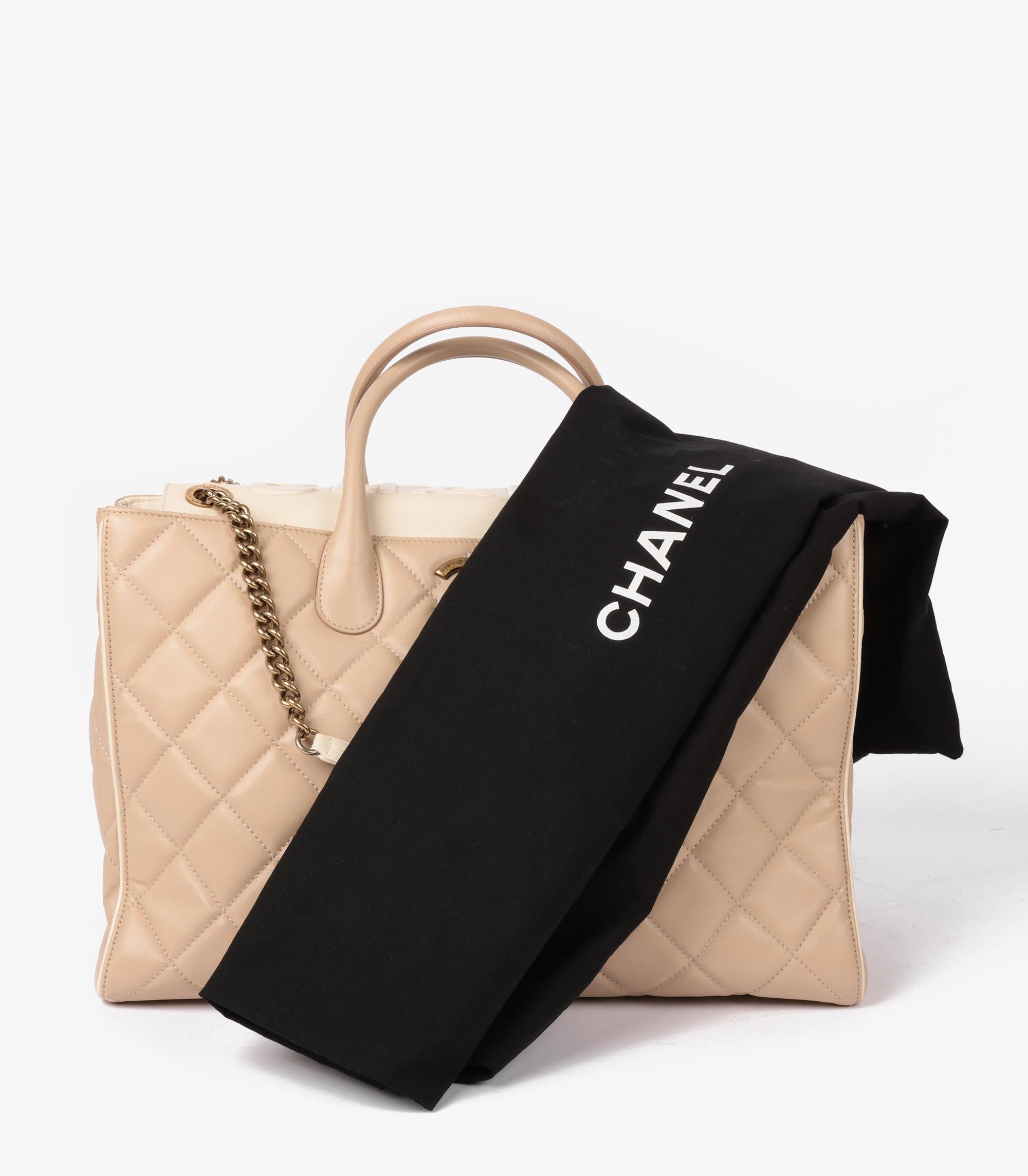 Chanel Beige Quilted Lambskin & Cream Calfskin Leather Portobello Shoulder Tote 7