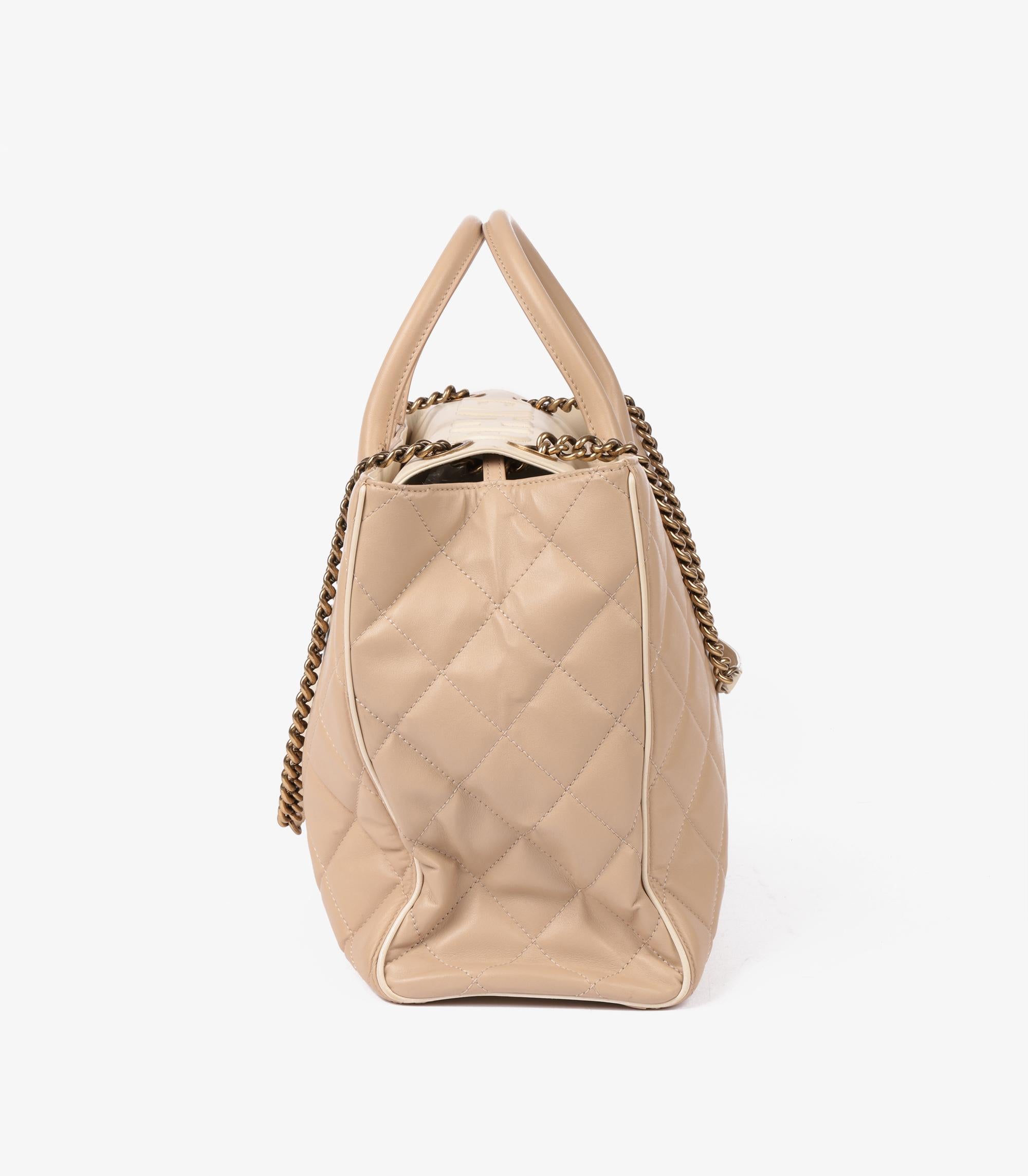 Women's or Men's Chanel Beige Quilted Lambskin & Cream Calfskin Leather Portobello Shoulder Tote