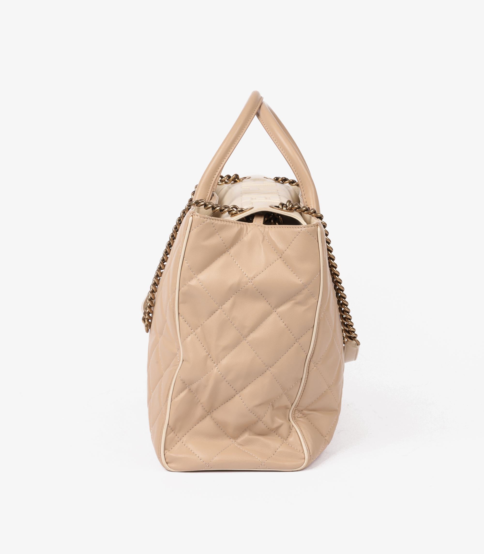 Chanel Beige Quilted Lambskin & Cream Calfskin Leather Portobello Shoulder Tote 1
