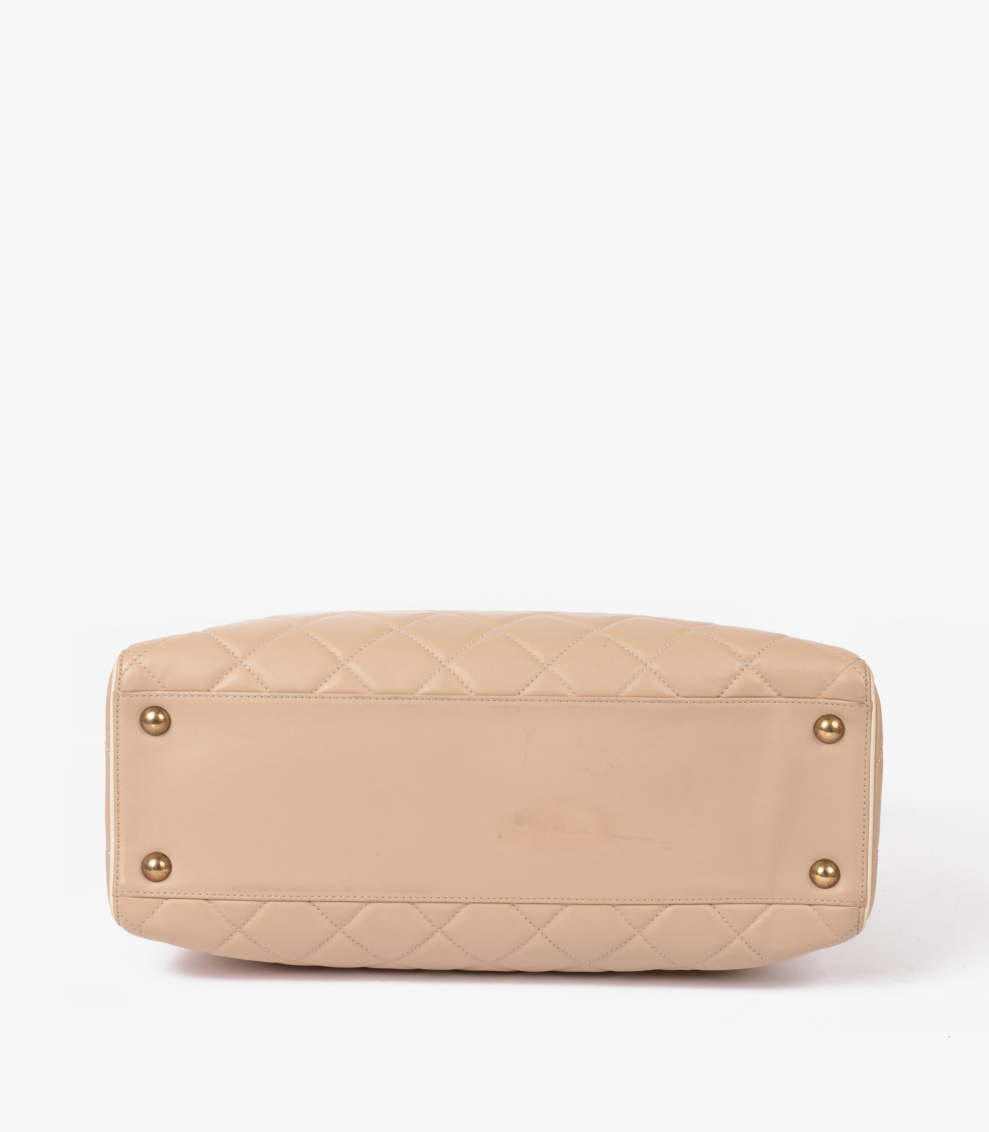 Chanel Beige Quilted Lambskin & Cream Calfskin Leather Portobello Shoulder Tote 3