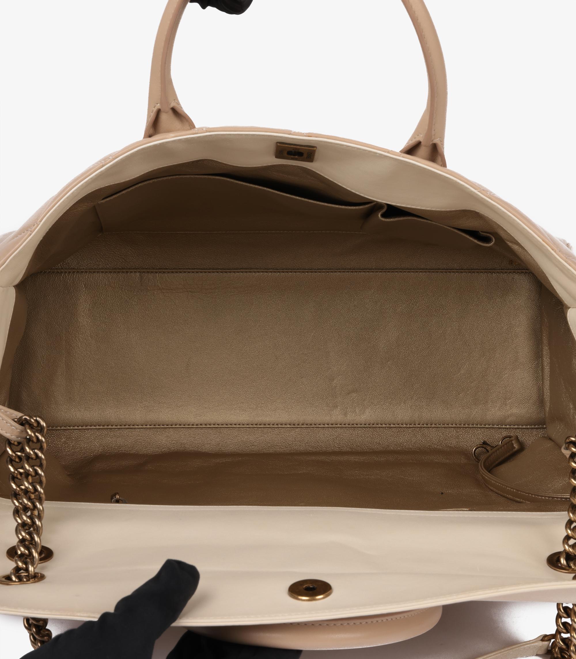Chanel Beige Quilted Lambskin & Cream Calfskin Leather Portobello Shoulder Tote 4