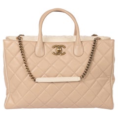 Chanel Beige Quilted Lambskin & Cream Calfskin Leather Portobello Shoulder Tote