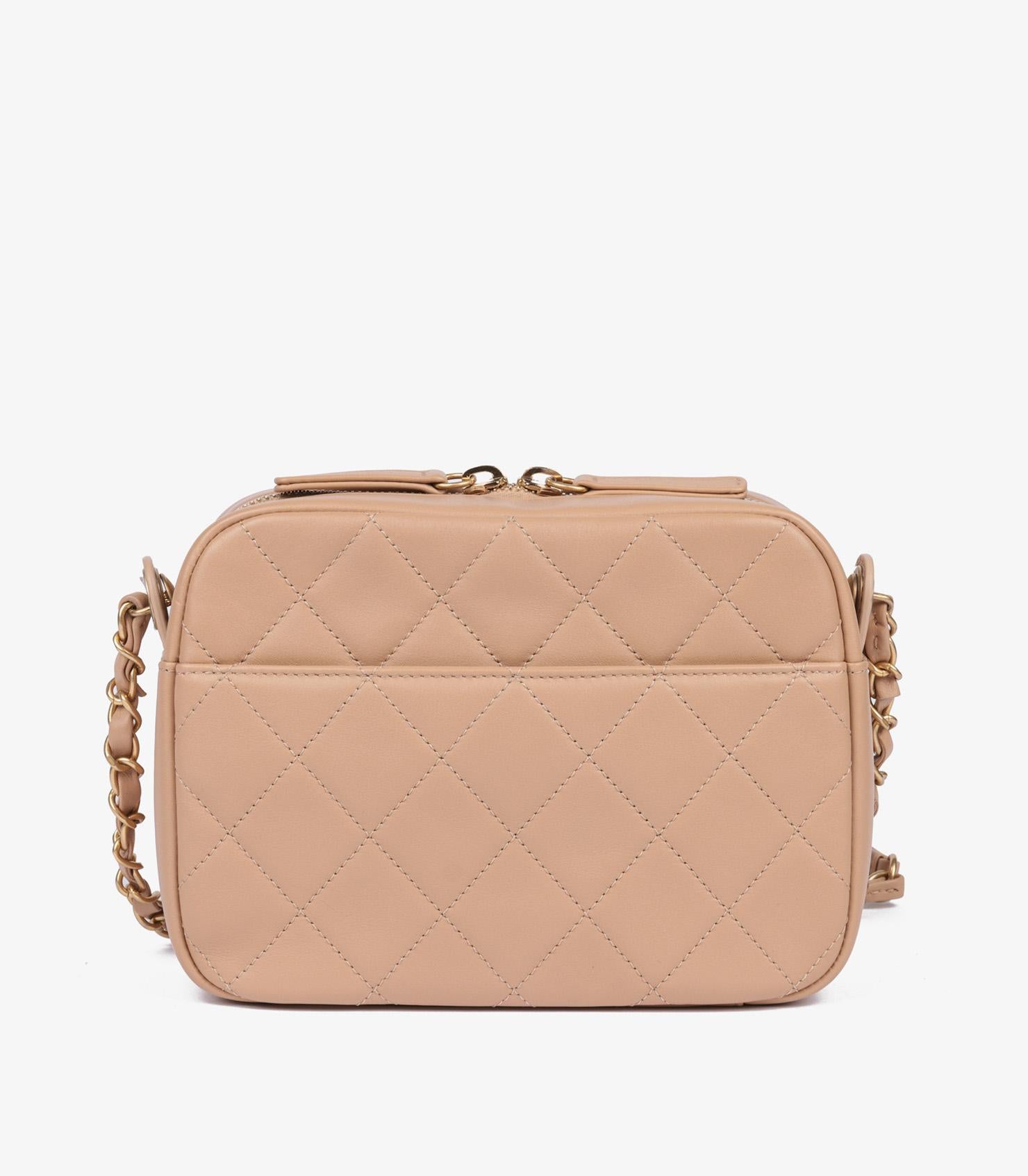 Chanel Beige Quilted Lambskin Enchained Camera Bag For Sale 2