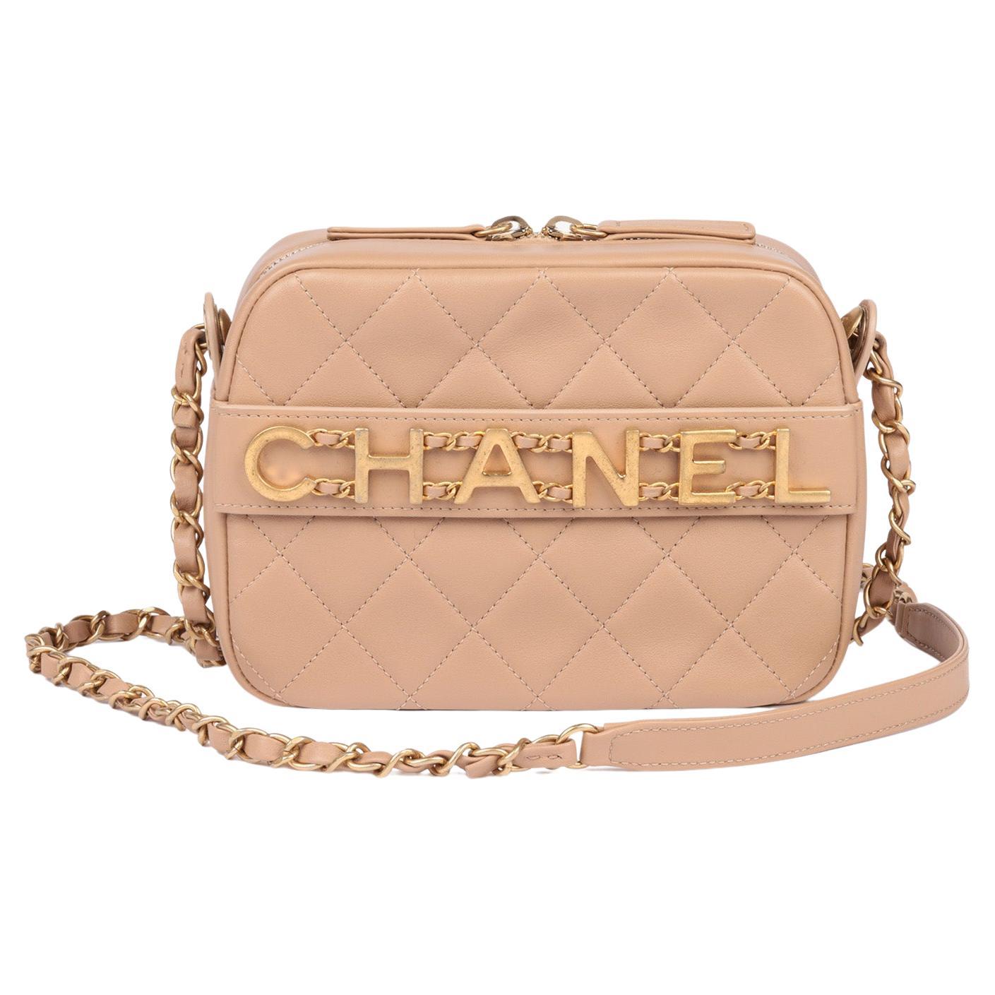 Chanel Quilted Beige Leather Enchained Top Handle Crossbody Flap Bag  1111C27