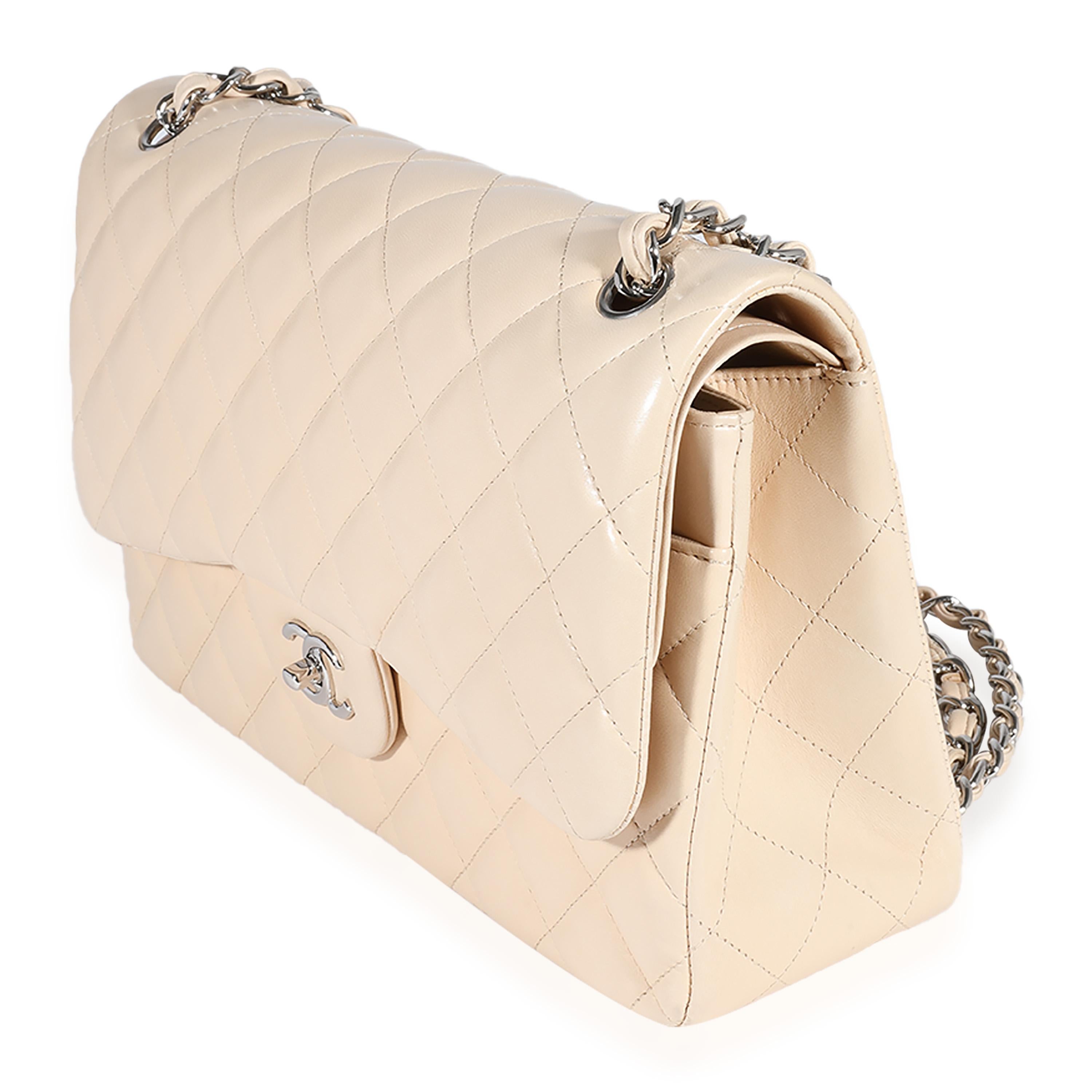 Women's Chanel Beige Quilted Lambskin Jumbo Classic Double Flap Bag