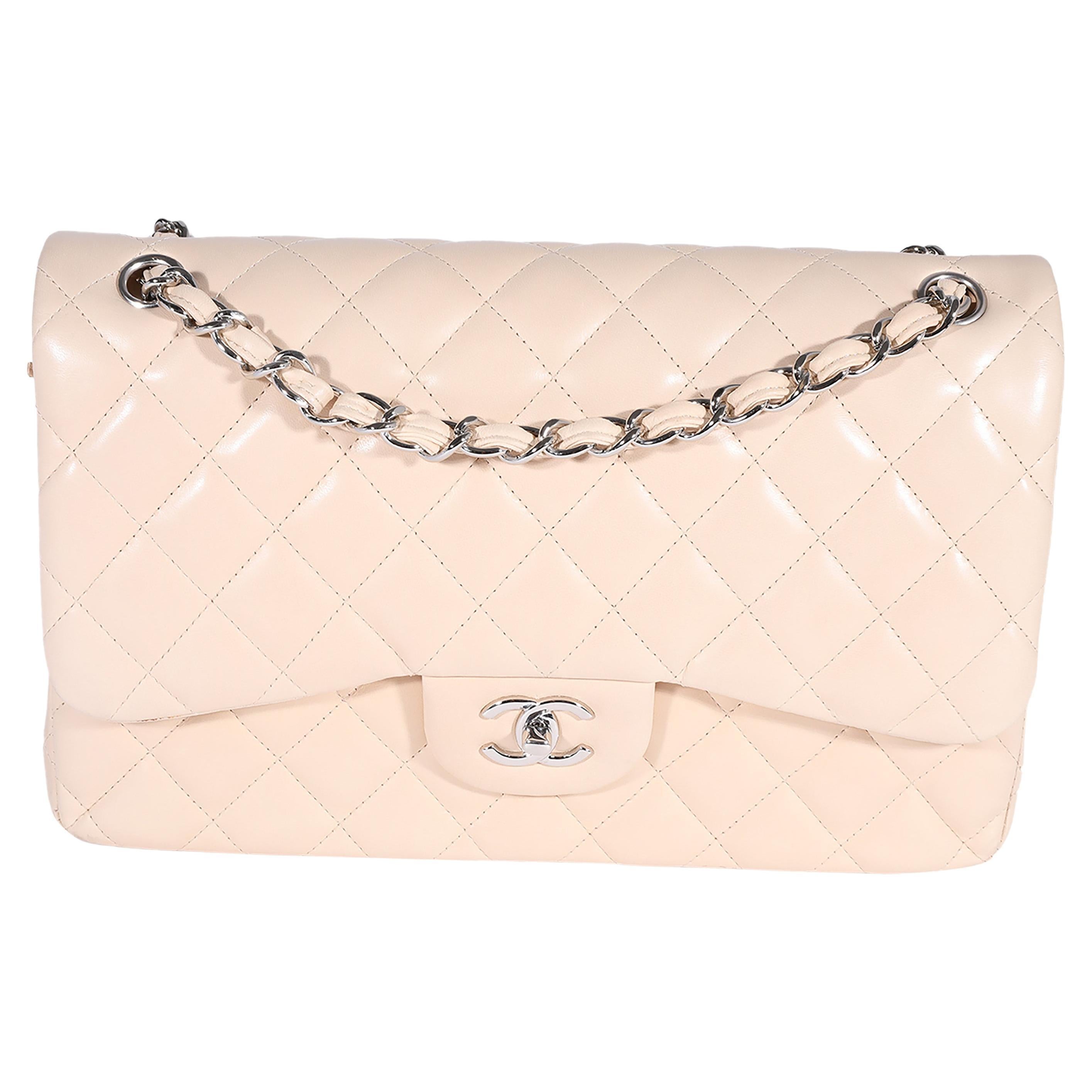 Chanel Beige Quilted Lambskin Jumbo Classic Double Flap Bag