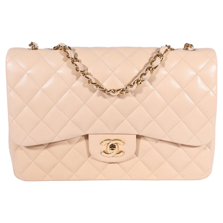 Chanel Beige Quilted Lambskin Single-Flap Jumbo Handbag at 1stDibs