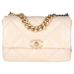 Chanel 19 Flap Bag Cream Quilted Lambskin Leather