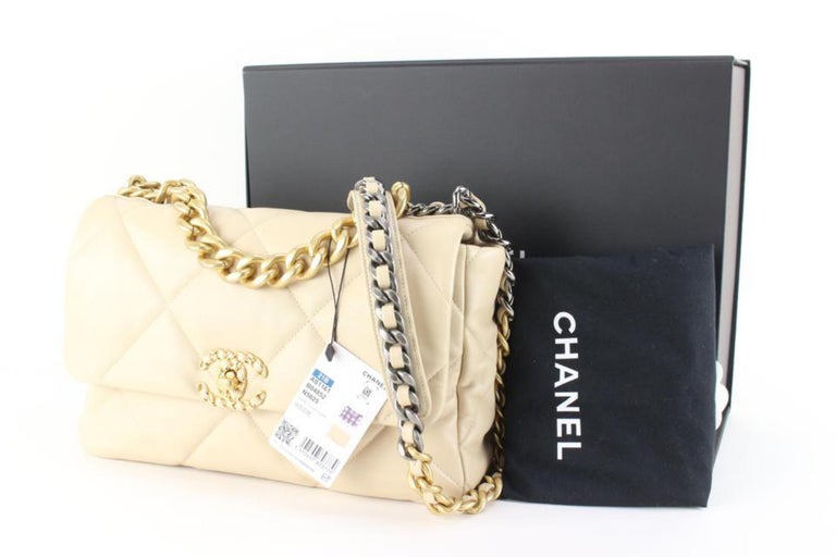 Chanel Beige Quilted Lambskin Large Chanel 19 Flap 66cc725s For Sale at  1stDibs