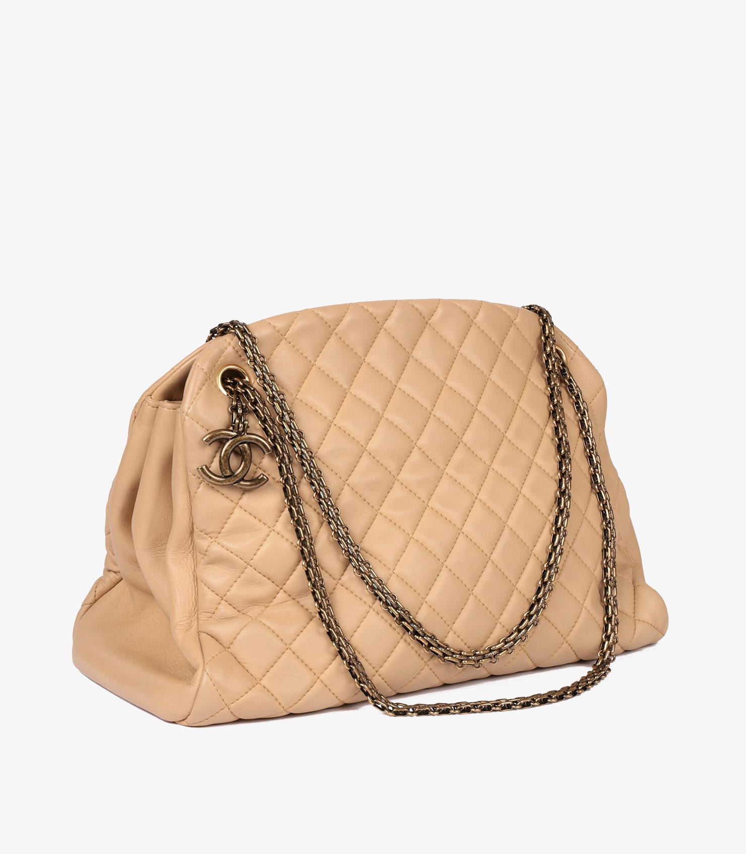 Chanel Beige Quilted Lambskin Large Just Mademoiselle Bowling Bag In Excellent Condition For Sale In Bishop's Stortford, Hertfordshire