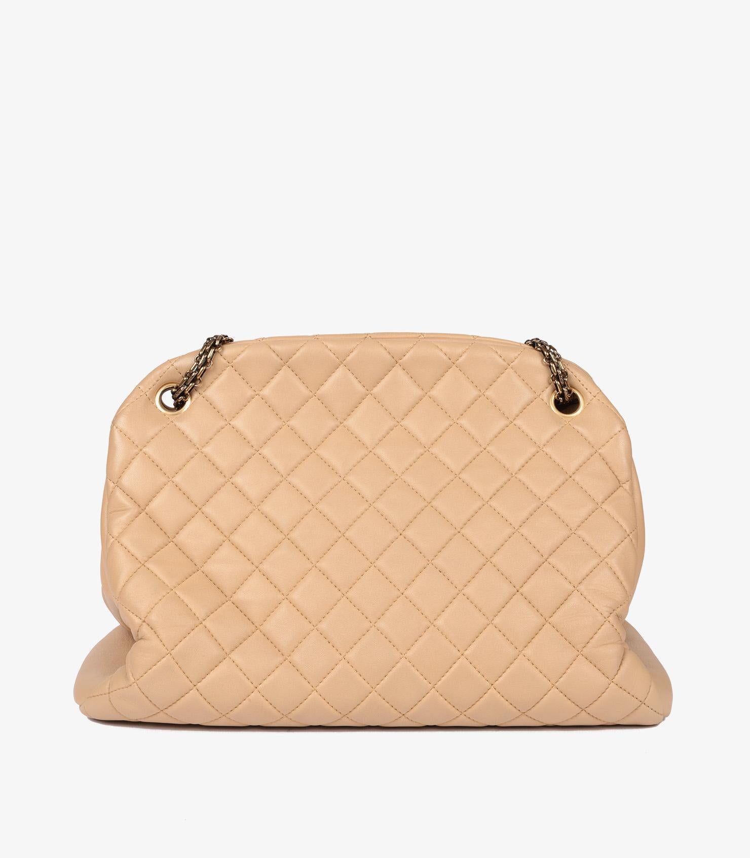 Chanel Beige Quilted Lambskin Large Just Mademoiselle Bowling Bag For Sale 2