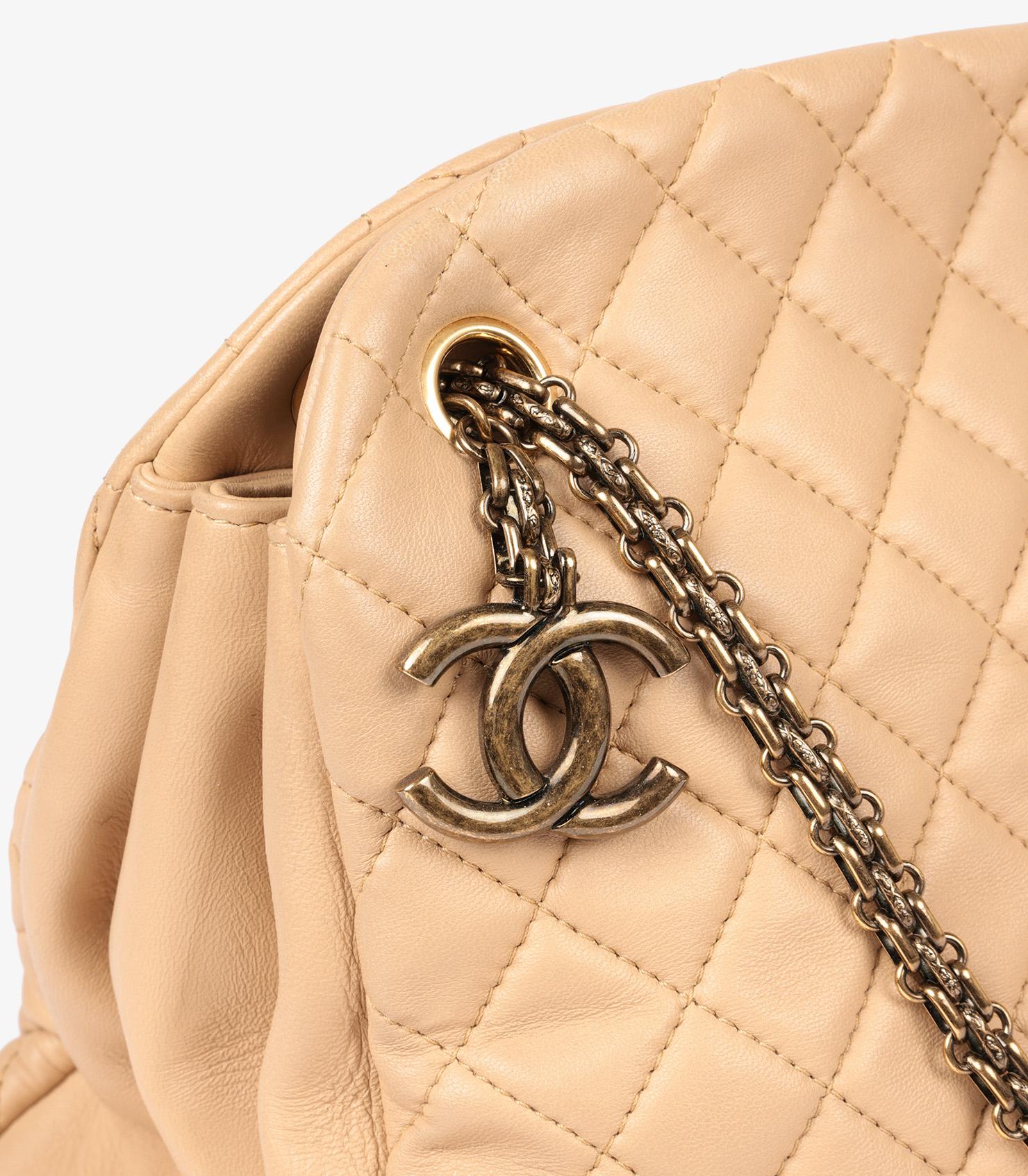 Chanel Beige Quilted Lambskin Large Just Mademoiselle Bowling Bag For Sale 4