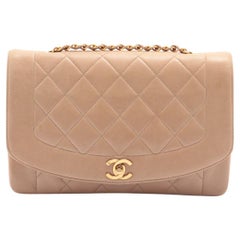 Chanel Beige Quilted Lambskin Leather Diana Single Flap Medium Shoulder Bag