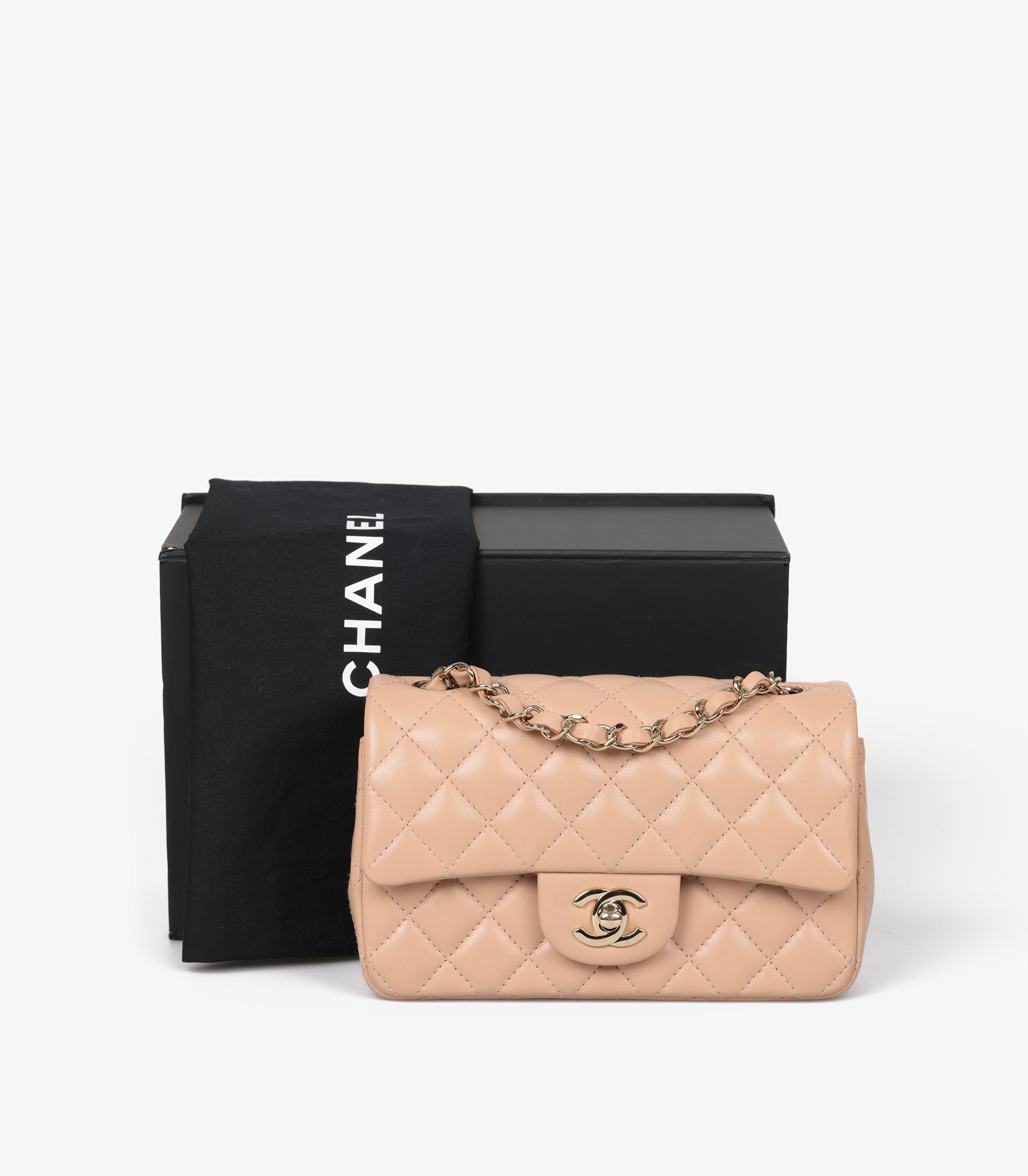Chanel Beige Quilted Lambskin Leather Rectangular Mini Flap Bag 6