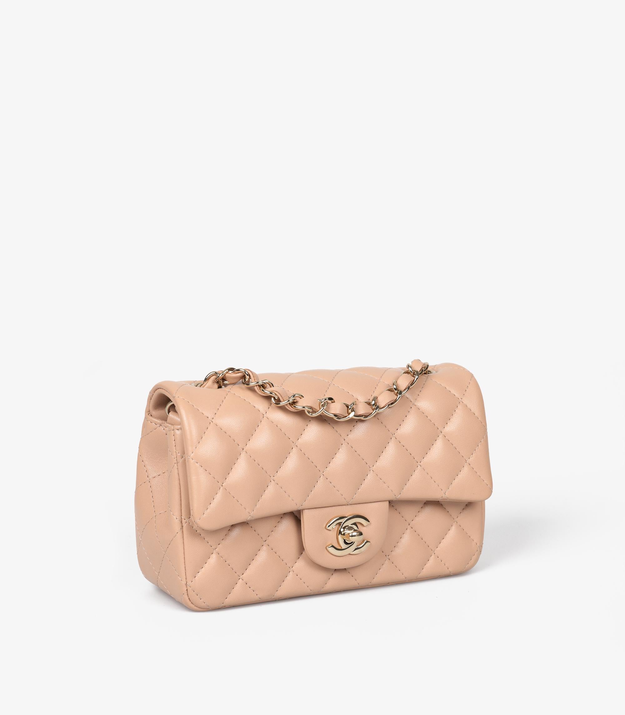 Chanel Beige Quilted Lambskin Leather Rectangular Mini Flap Bag In Excellent Condition In Bishop's Stortford, Hertfordshire
