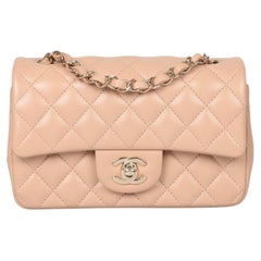 Chanel Beige Quilted Lambskin Leather Rectangular Mini Flap Bag