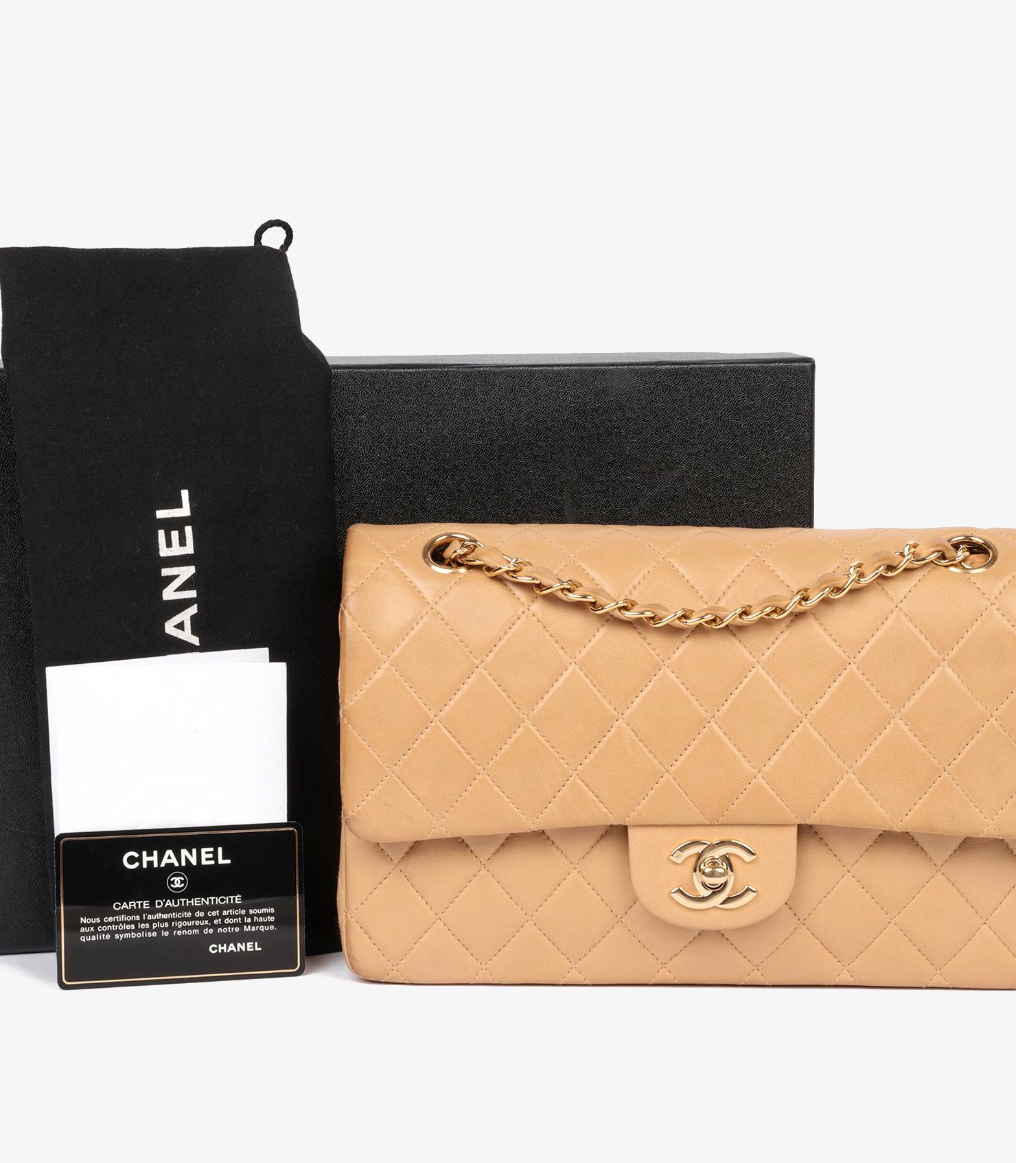 Chanel Bolso Doble Solapa Clásico Vintage Beige Piel de Cordero Acolchada en venta 5