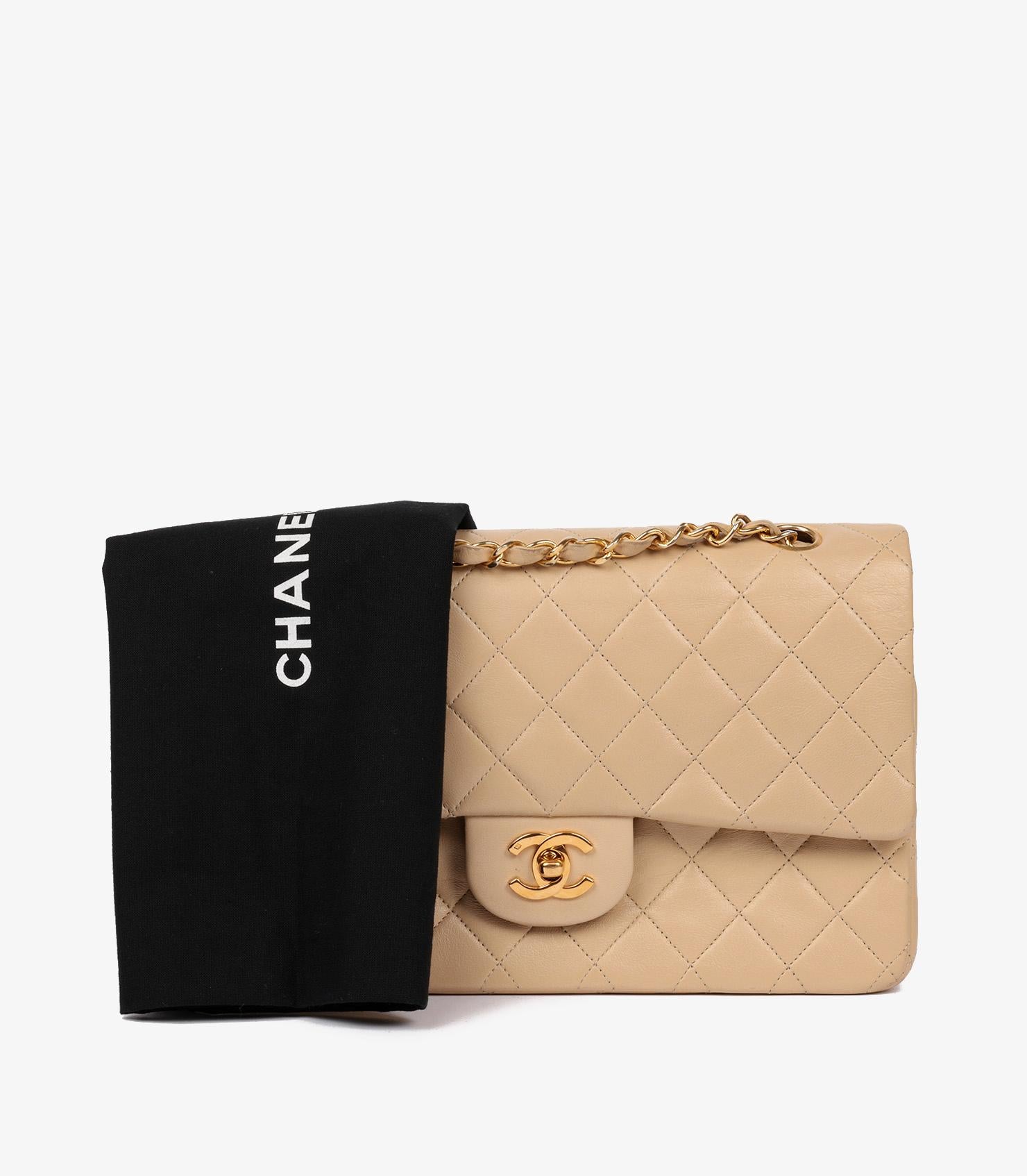 Chanel Beige Quilted Lambskin Leather Vintage Medium Classic Double Flap Bag 7