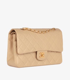 Chanel Beige Quilted Lambskin Leather Vintage Medium Classic Double Flap Bag