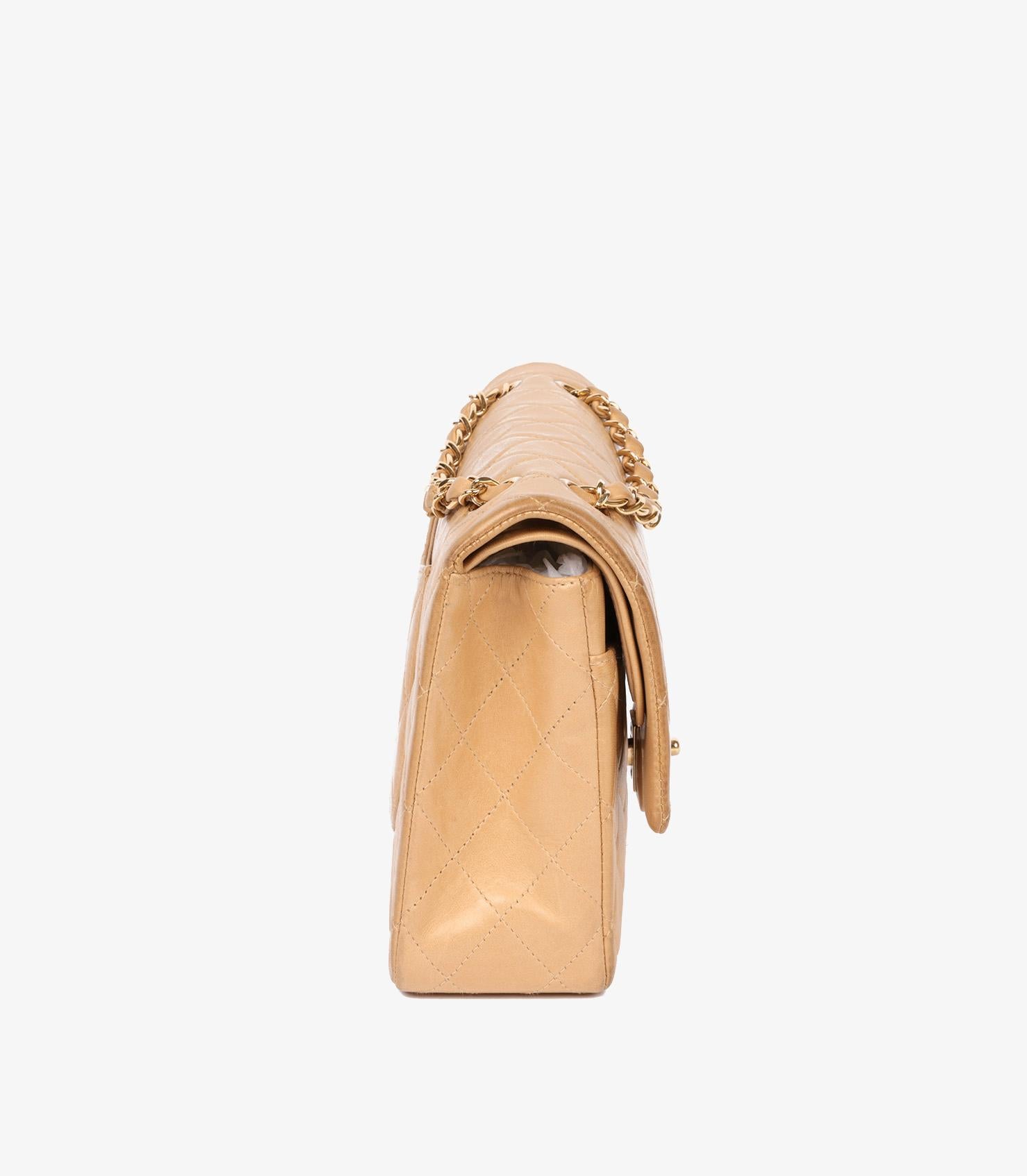 Chanel Bolso Doble Solapa Clásico Vintage Beige Piel de Cordero Acolchada Naranja en venta