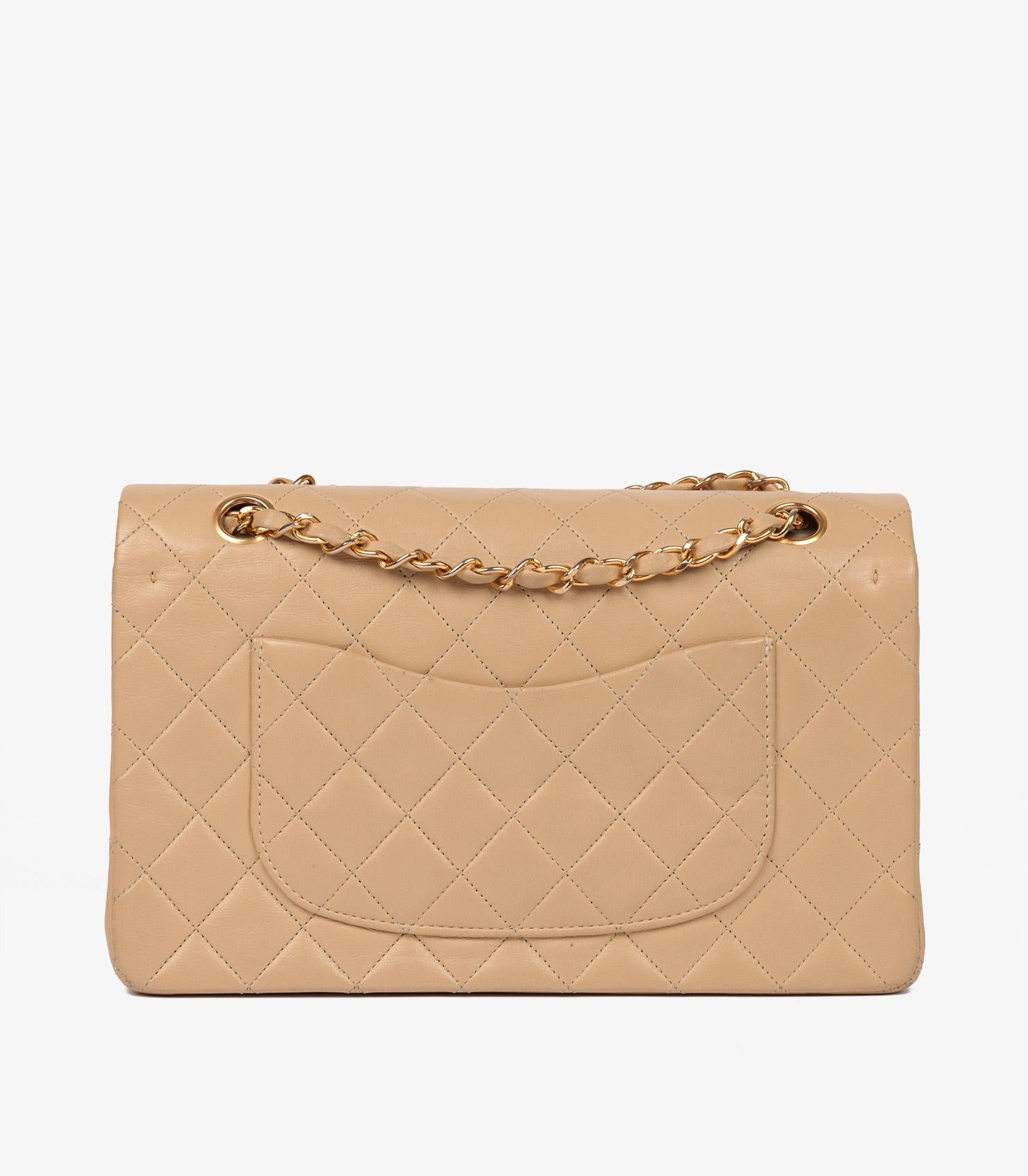Chanel Beige Quilted Lambskin Leather Vintage Medium Classic Double Flap Bag 2
