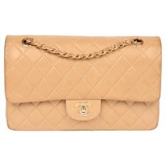Chanel Beige Quilted Lambskin Leather Vintage Medium Classic Double Flap Bag