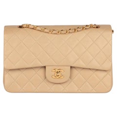 Chanel Beige Quilted Lambskin Leather Vintage Medium Classic Double Flap Bag