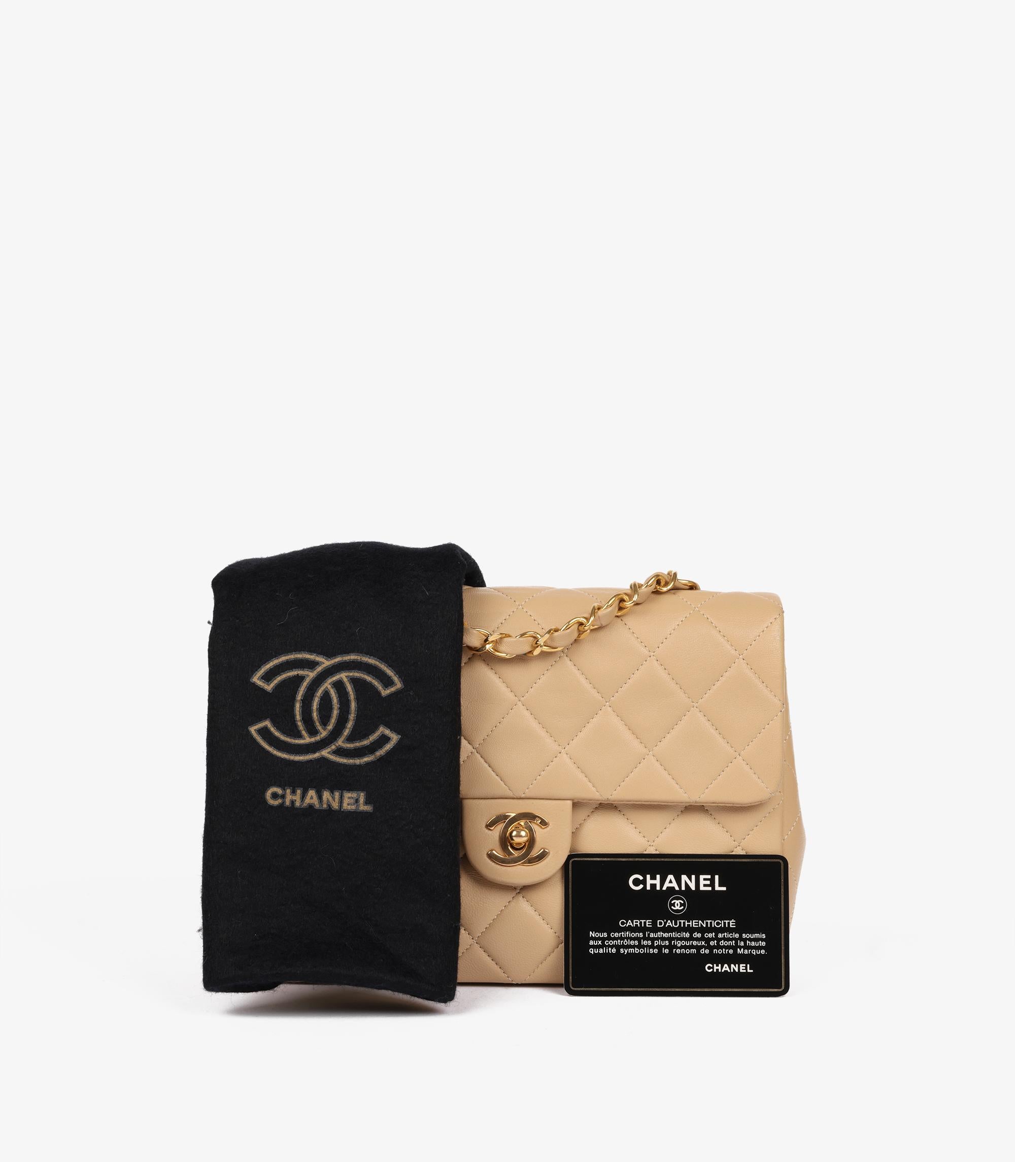 Chanel Beige Quilted Lambskin Leather Vintage Square Mini Flap Bag For Sale 6