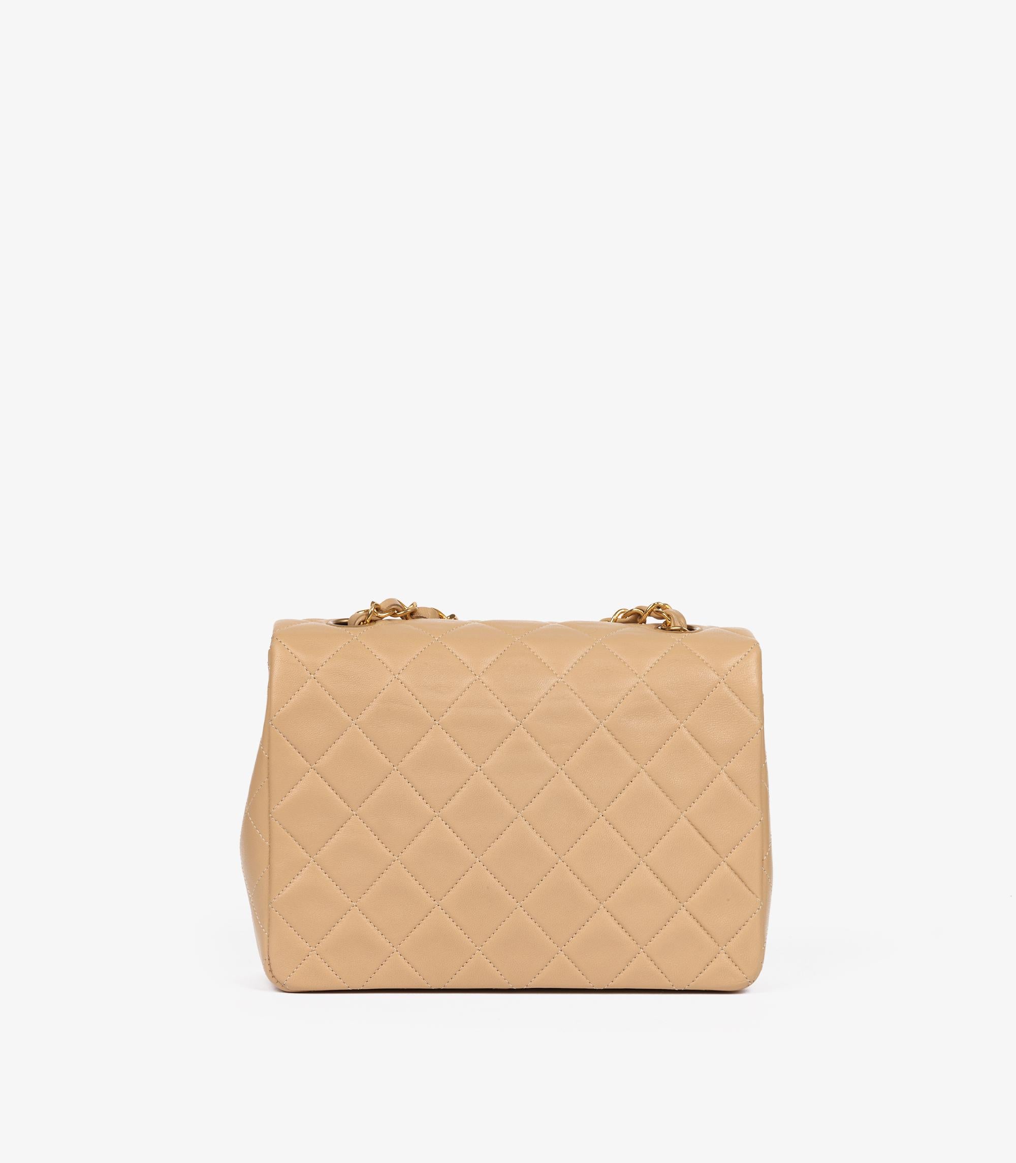 Women's or Men's Chanel Beige Quilted Lambskin Leather Vintage Square Mini Flap Bag For Sale